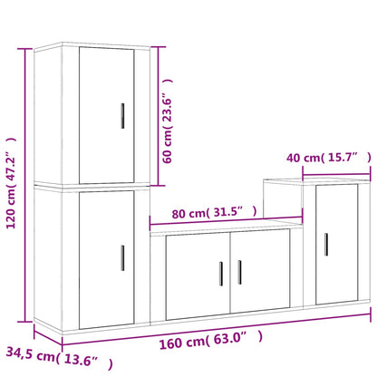4 Piece TV Cabinet Set Smoked Oak Engineered Wood