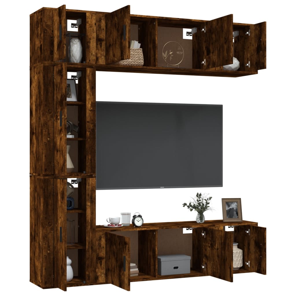 7 Piece TV Cabinet Set Smoked Oak Engineered Wood