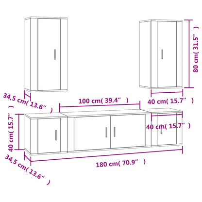 5 Piece TV Cabinet Set Smoked Oak Engineered Wood
