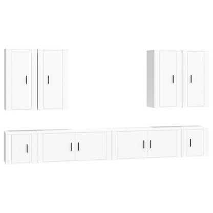 8 Piece TV Cabinet Set White Engineered Wood