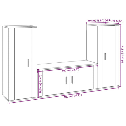 3 Piece TV Cabinet Set Smoked Oak Engineered Wood