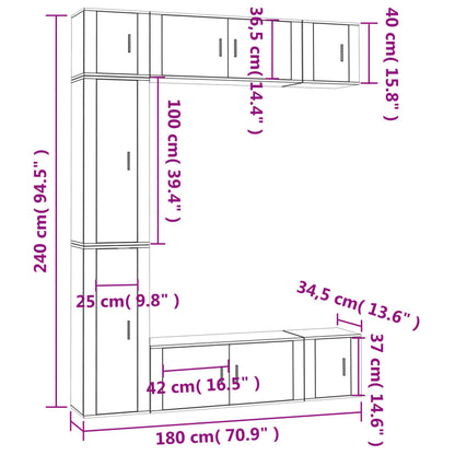 7 Piece TV Cabinet Set Smoked Oak Engineered Wood