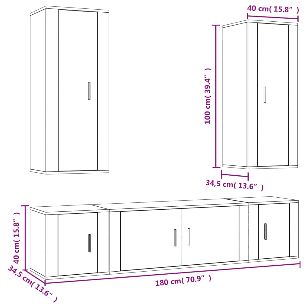 5 Piece TV Cabinet Set Smoked Oak Engineered Wood