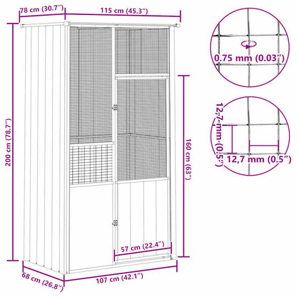 Bird Cage Grey 115x78x200 cm Galvanised Steel