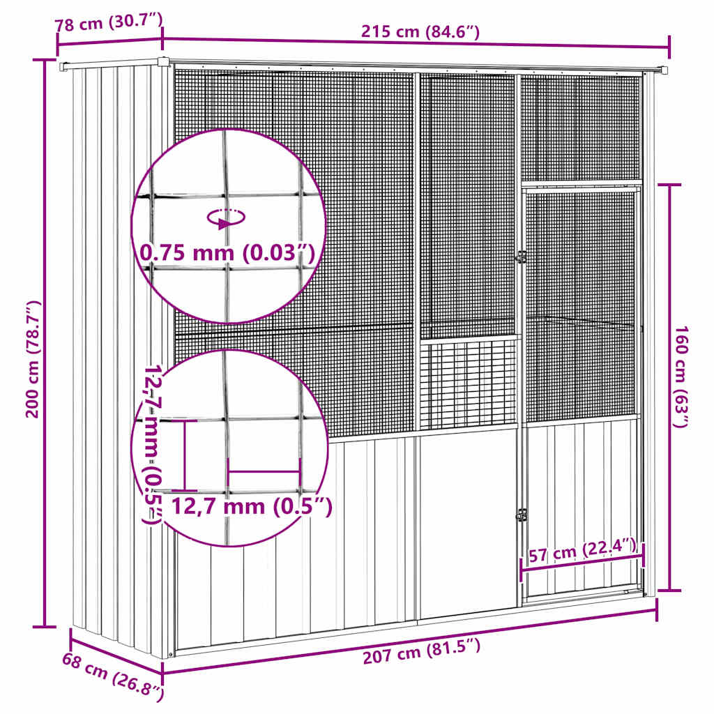 Bird Cage Anthracite 215x78x200 cm Galvanised Steel