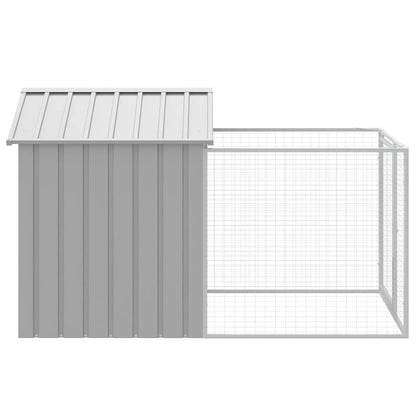Dog House with Run Light Grey 117x201x123 cm Galvanised Steel