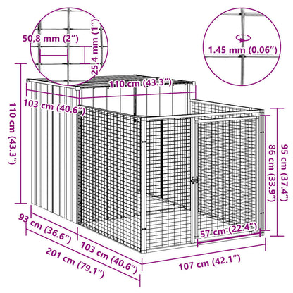 Dog House with Run Anthracite 110x201x110 cm Galvanised Steel