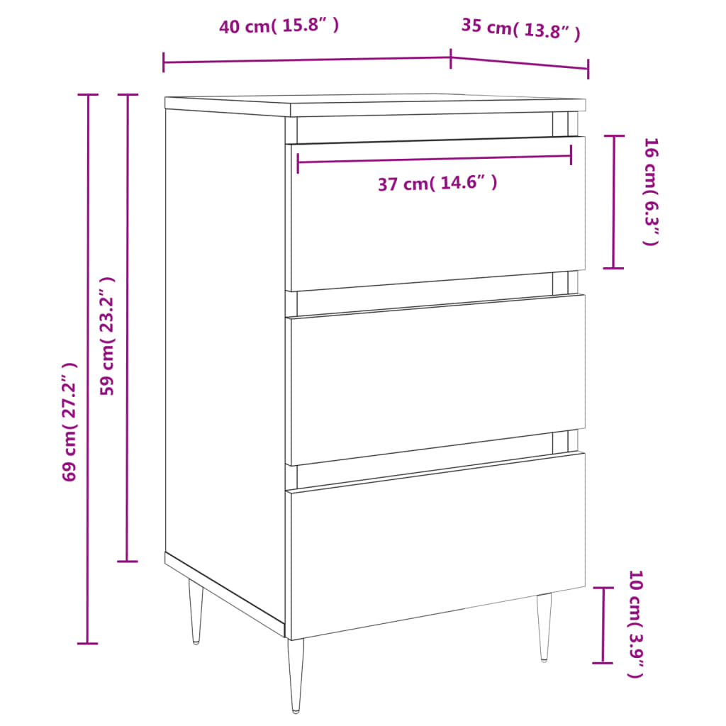 Bedside Cabinets 2 pcs Grey Sonoma 40x35x69 cm Engineered Wood