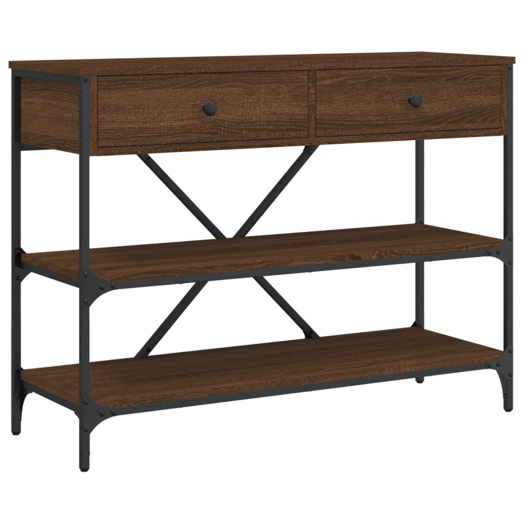 Console Table with Drawers and Shelves Brown Oak Engineered Wood