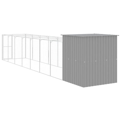 Dog House with Run Light Grey 165x863x181 cm Galvanised Steel
