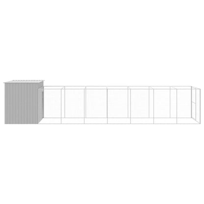 Dog House with Run Light Grey 214x865x181 cm Galvanised Steel