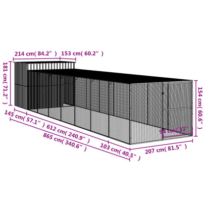 Dog House with Run Anthracite 214x865x181 cm Galvanised Steel