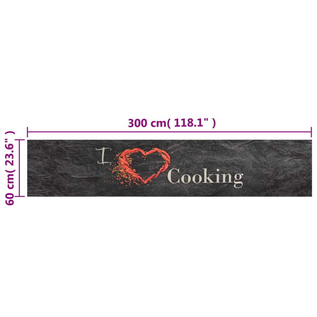 Kitchen Rug Washable Cooking Black 60x300 cm Velvet
