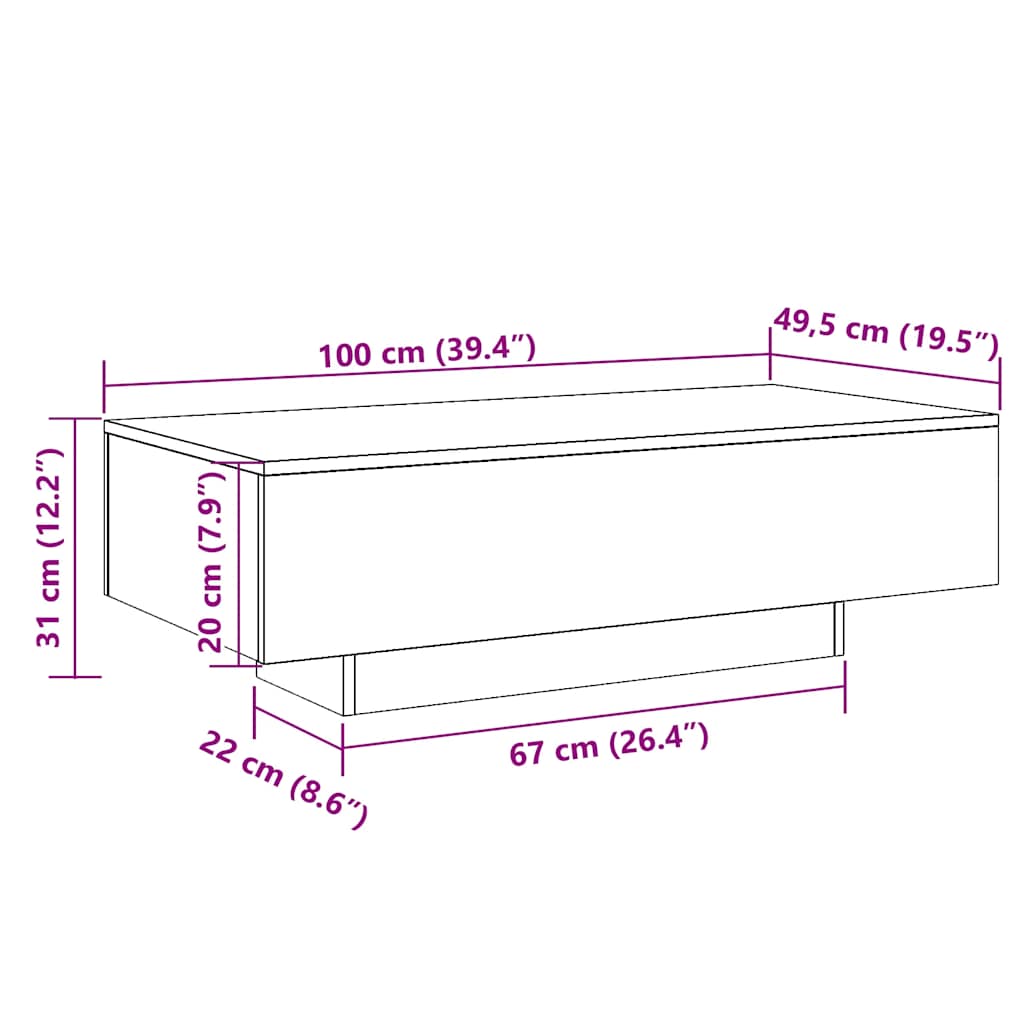 Coffee Table White 100x49.5x31 cm Engineered Wood