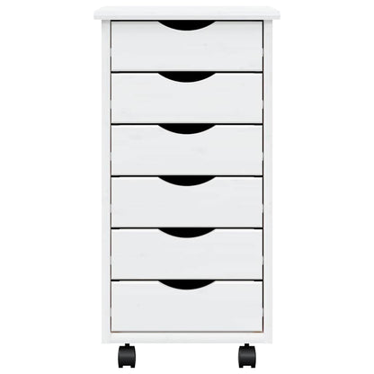 Rolling Cabinet with Drawers MOSS White Solid Wood Pine