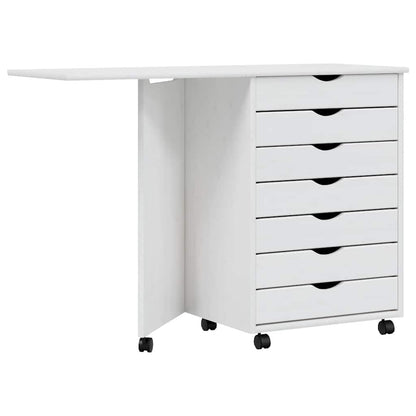 Rolling Cabinet with Desk MOSS White Solid Wood Pine