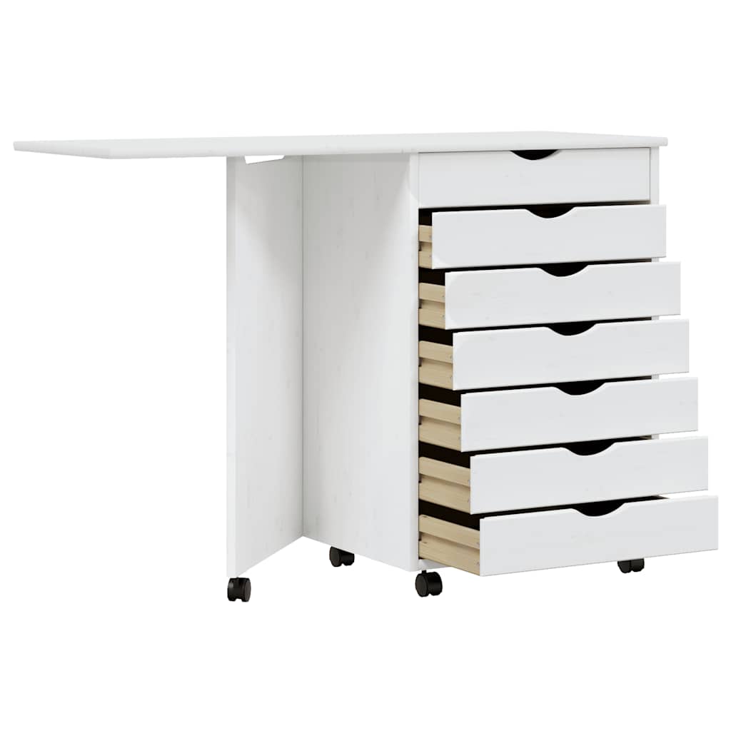 Rolling Cabinet with Desk MOSS White Solid Wood Pine