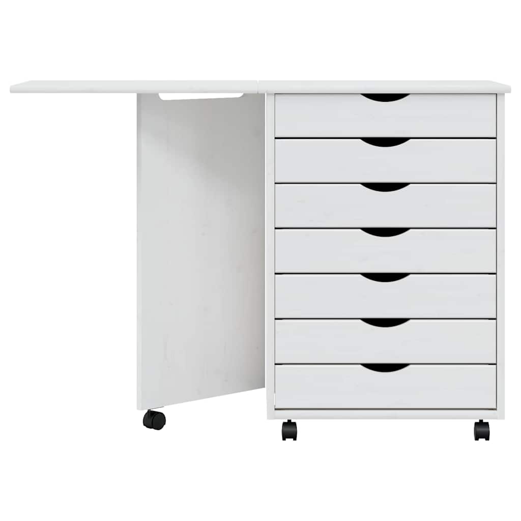 Rolling Cabinet with Desk MOSS White Solid Wood Pine