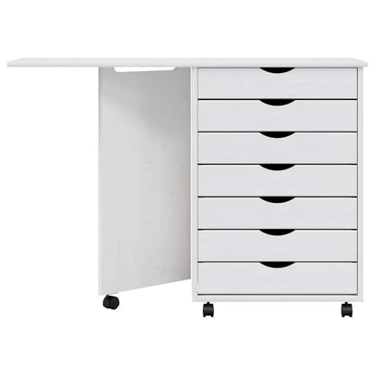 Rolling Cabinet with Desk MOSS White Solid Wood Pine