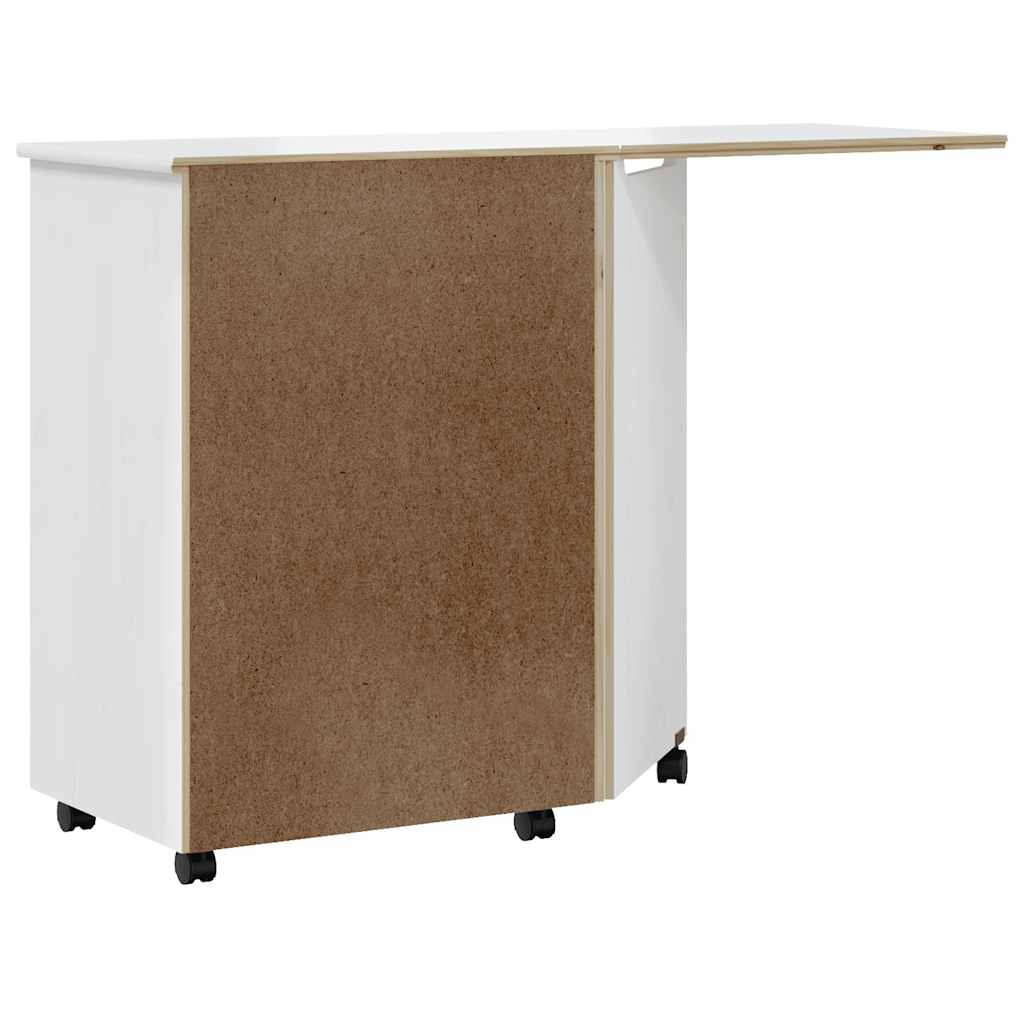 Rolling Cabinet with Desk MOSS White Solid Wood Pine