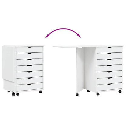 Rolling Cabinet with Desk MOSS White Solid Wood Pine