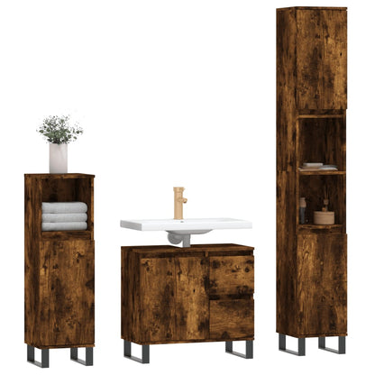 3 Piece Bathroom Furniture Set Smoked Oak Engineered Wood