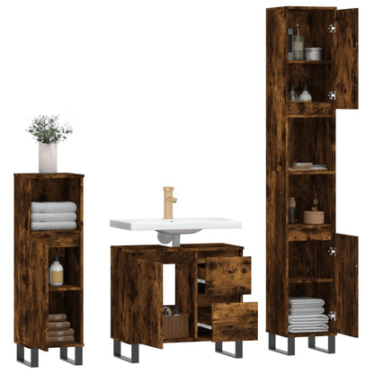 3 Piece Bathroom Furniture Set Smoked Oak Engineered Wood