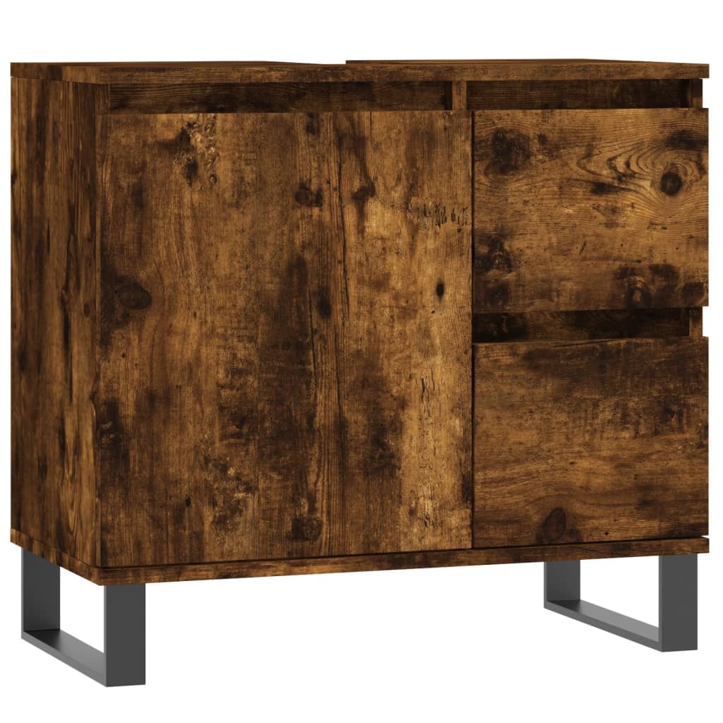 3 Piece Bathroom Furniture Set Smoked Oak Engineered Wood