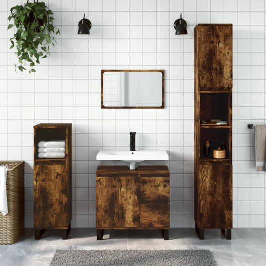 3 Piece Bathroom Furniture Set Smoked Oak Engineered Wood