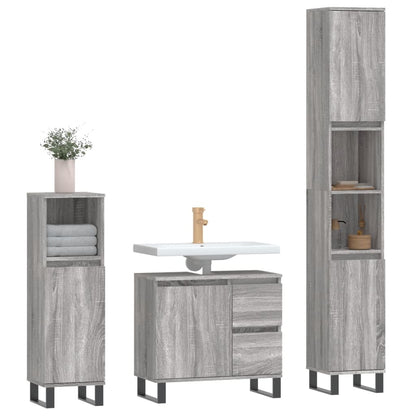 3 Piece Bathroom Furniture Set Grey Sonoma Engineered Wood