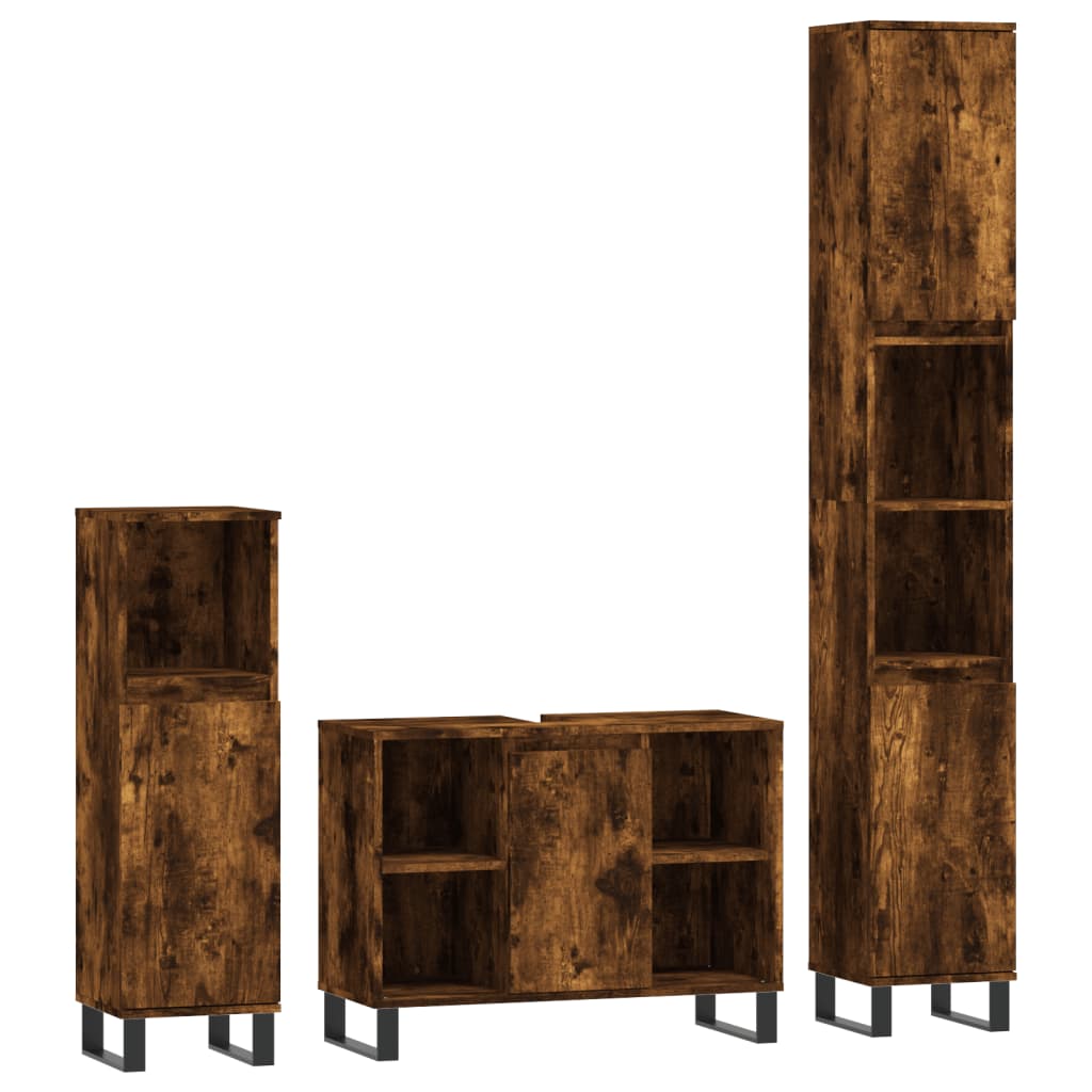 3 Piece Bathroom Furniture Set Smoked Oak Engineered Wood