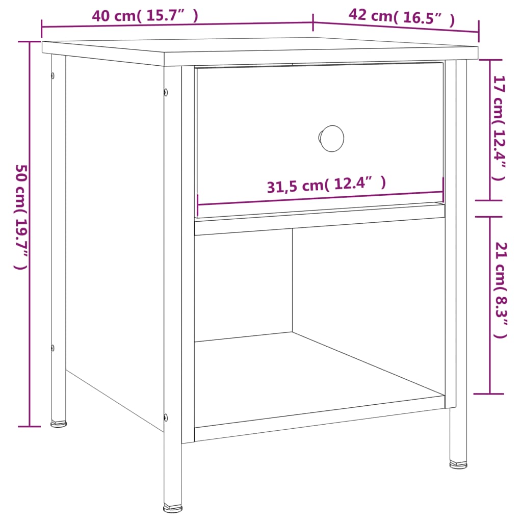 Bedside Cabinet Smoked Oak 40x42x50 cm Engineered Wood