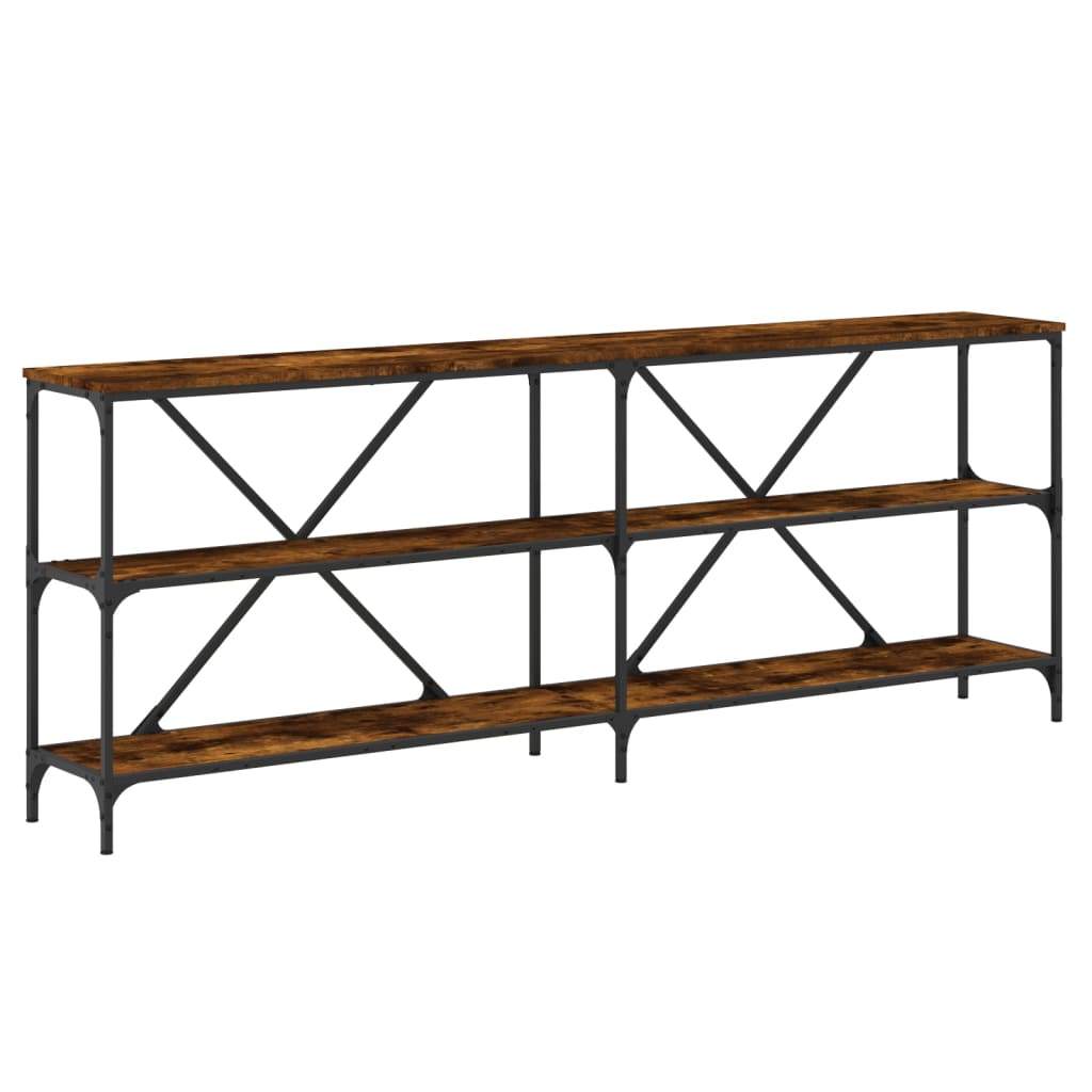 Console Table Smoked Oak 200x30x75 cm Engineered Wood and Iron