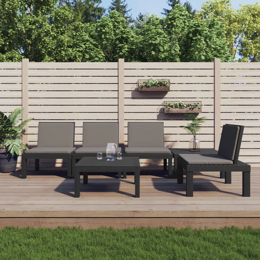 6 Piece Garden Lounge Set with Cushions Anthracite PP