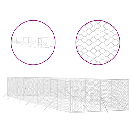 Outdoor Dog Kennel Silver 4x16x2 m Galvanised Steel
