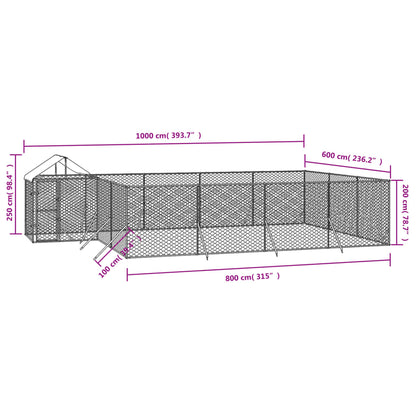 Outdoor Dog Kennel with Roof Silver 10x6x2.5 m Galvanised Steel