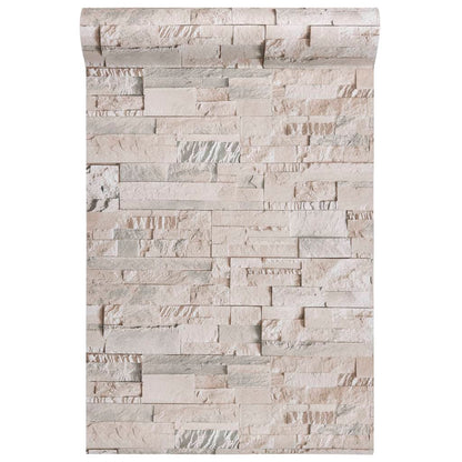 Wallpaper 3D Stone Look Grey and Beige 10x0.53 m Non-woven