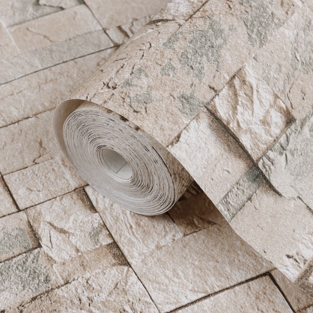 Wallpaper 3D Stone Look Grey and Beige 10x0.53 m Non-woven