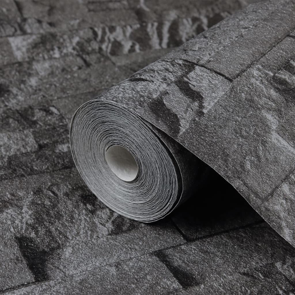 Wallpaper 3D Stone Look Black 10x0.53 m Non-woven