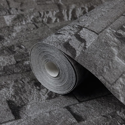 Wallpaper 3D Stone Look Black 10x0.53 m Non-woven