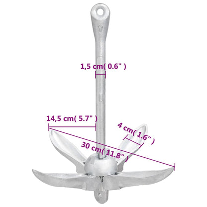Folding Anchor Silver 1.5 kg Malleable Iron