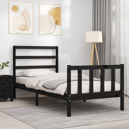 Bed Frame without Mattress Black Small Single Solid Wood Pine