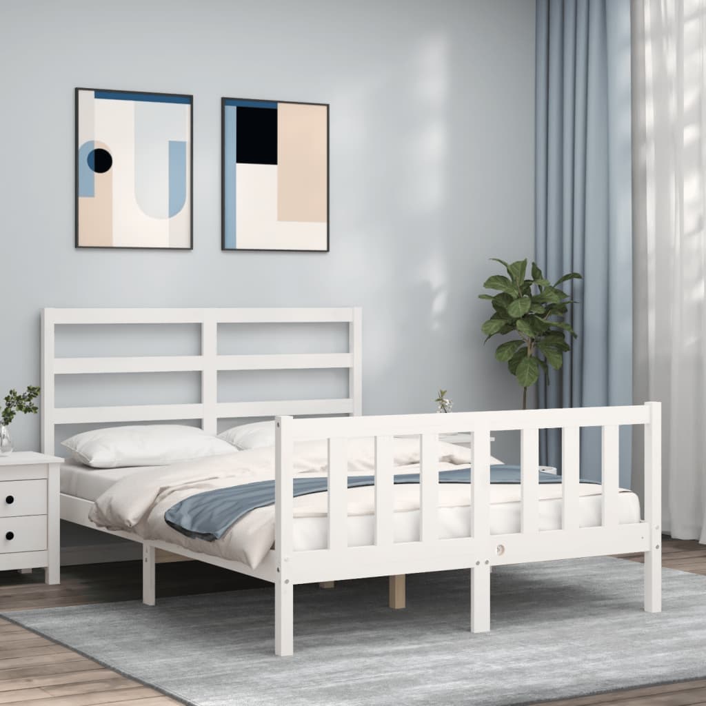Bed Frame without Mattress White 140x190 cm Solid Wood Pine