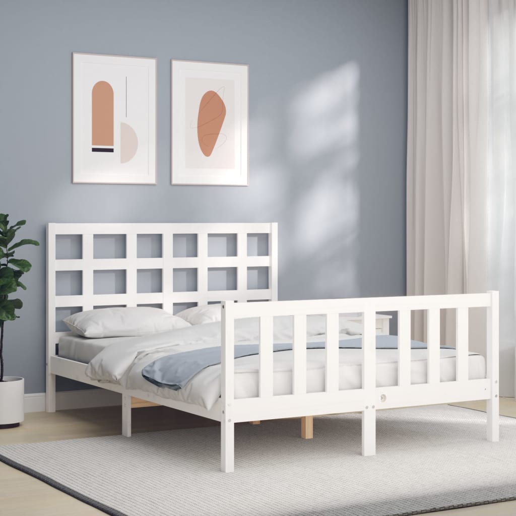 Bed Frame without Mattress White 140x190 cm Solid Wood Pine