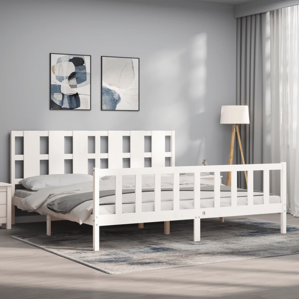 Bed Frame without Mattress White 200x200 cm Solid Wood Pine