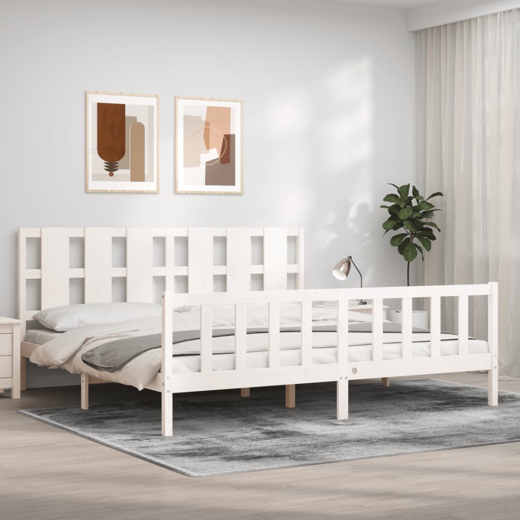 Bed Frame without Mattress White 200x200 cm Solid Wood Pine