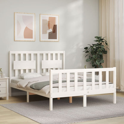 Bed Frame without Mattress White Double Solid Wood Pine