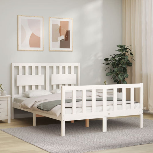 Bed Frame without Mattress White Double Solid Wood Pine