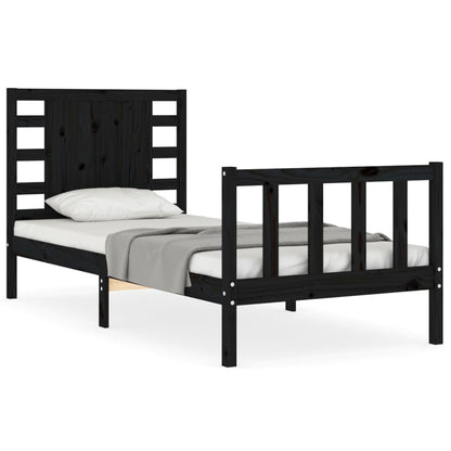 Bed Frame without Mattress Black Small Single Solid Wood Pine