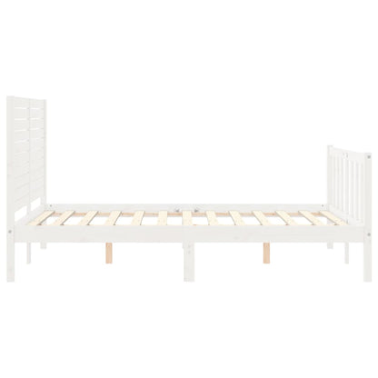 Bed Frame without Mattress White Double Solid Wood Pine